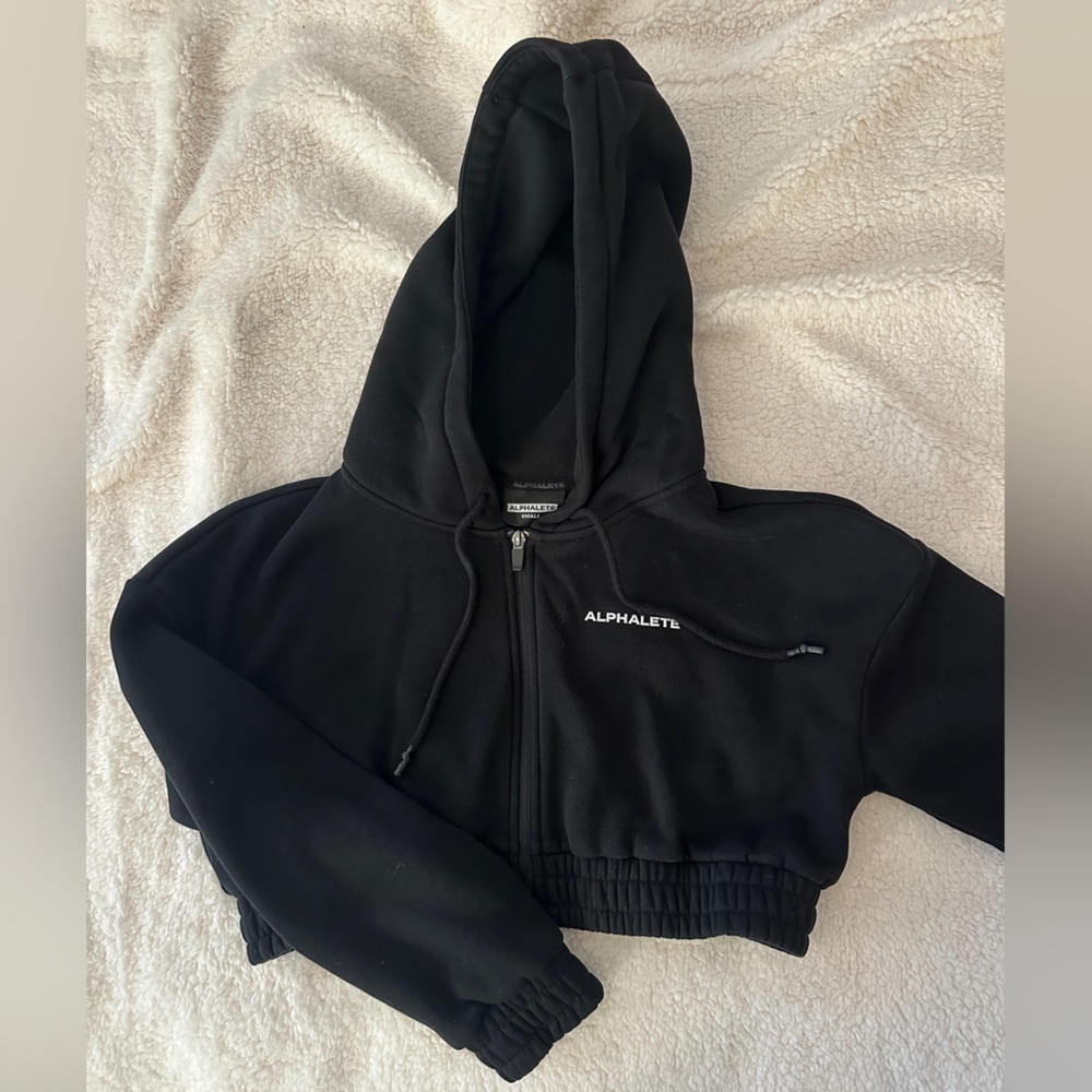 Alphalete Black Cropped Hoodie Zip Up Size Small